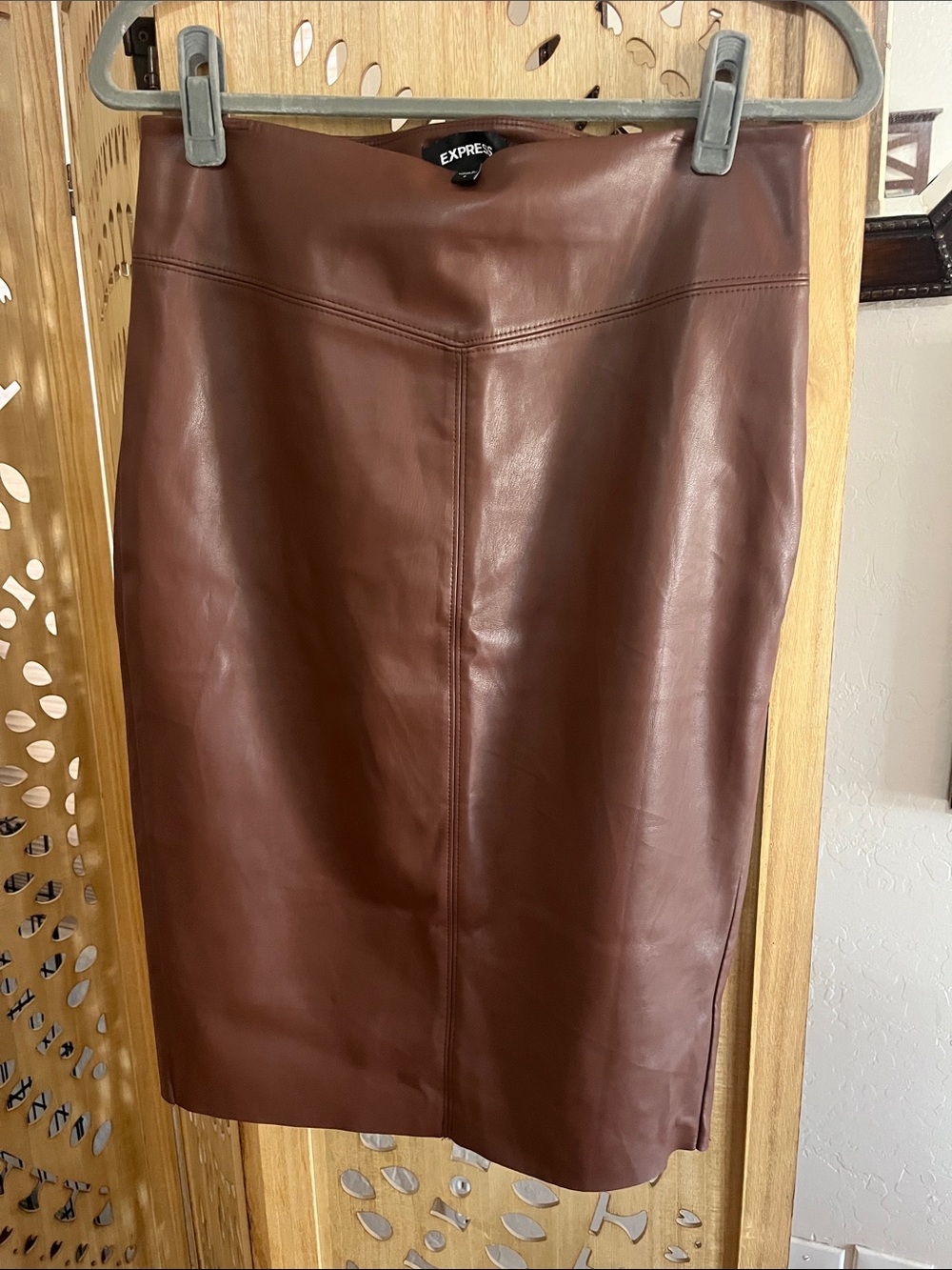 Express Brown Faux Leather Pencil Skirt